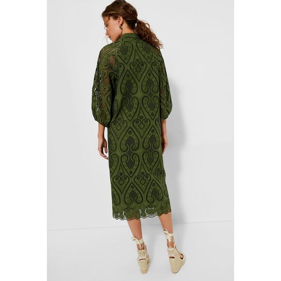 TUCKERNUCK Army Green Eyelet Maryse Caftan Size XS NWT Retail $298 Tuckernuck - Picture 2 of 5